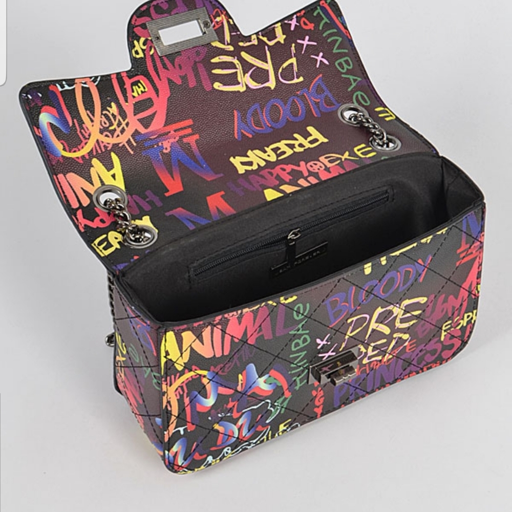 Small black graffiti clutch